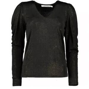 Bishop + Young Alexa Shimmery Long Sleeve V-Neck Top Black Size Small